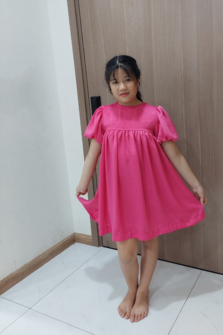 Đầm Babydoll Tay Phồng Màu Trơn Xinh Xắn Cho Bé Gái (5 - 10 tuổi) – Babi.vn